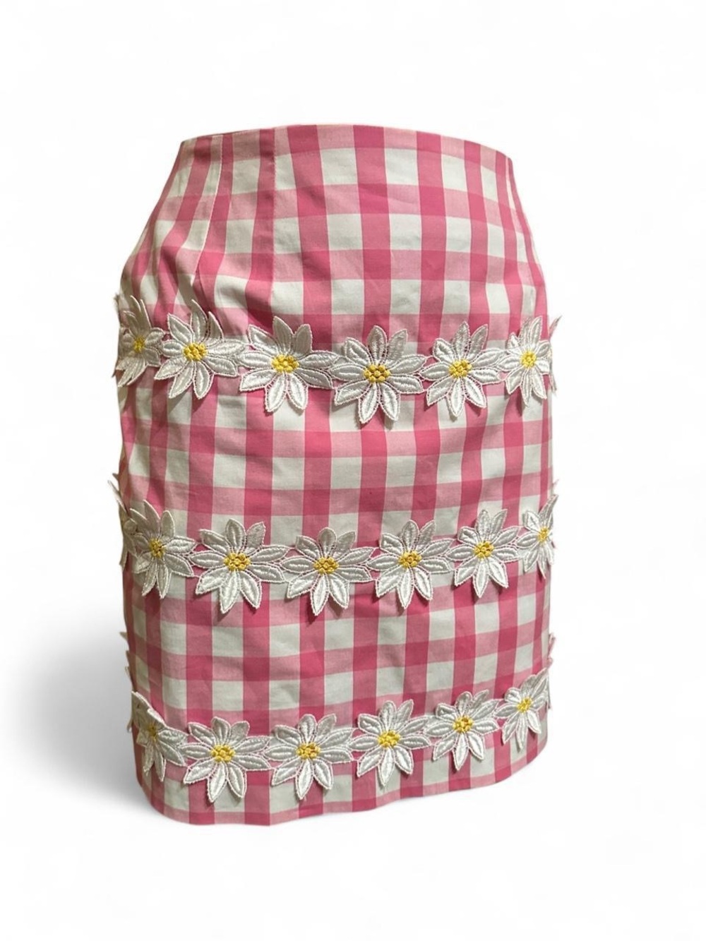 Lilly Pulitzer Pink and White Gingham Daisy-Trim Mini Skirt